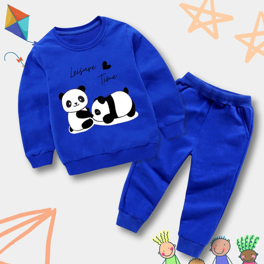 Blue-Lazy Panda Fleece Tracksuit For Kidz