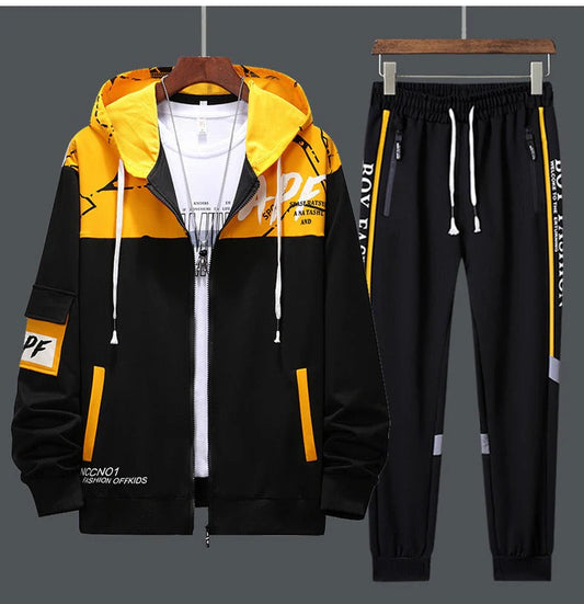 Yellow & Black Stylish Winter Tracksuit (2 PCS Hoodie+Trouser)