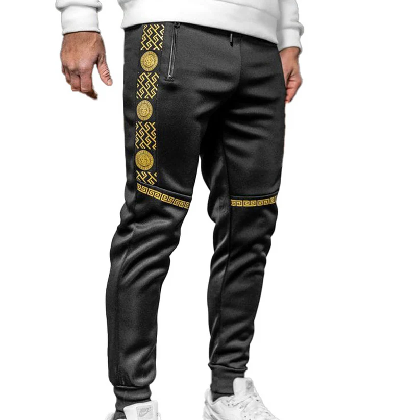 Black With Gold Stripes Terry Track Pant